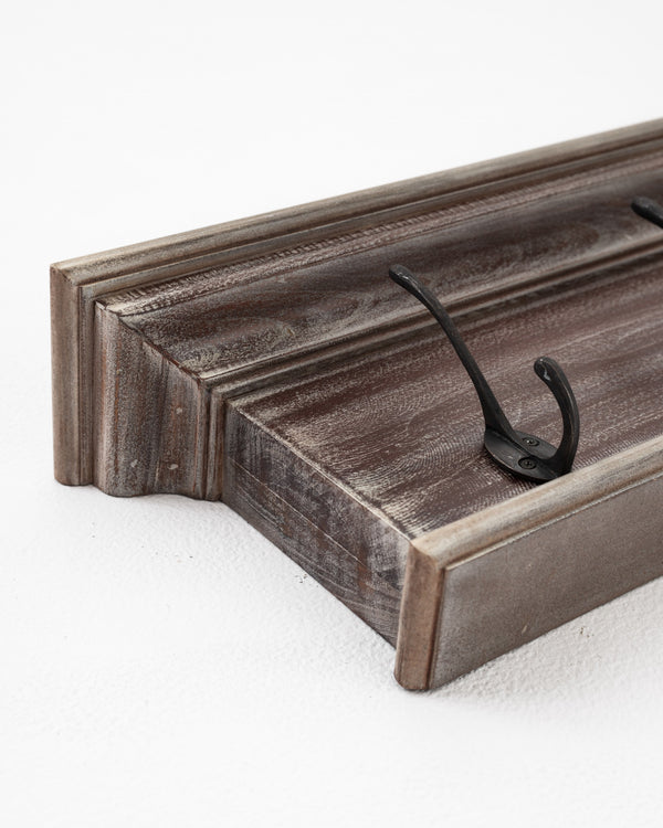 Homeroots 39" Rustic Brown Gray Wash Wood Six Hook Hanging Coat Rack  Mahogany 397697