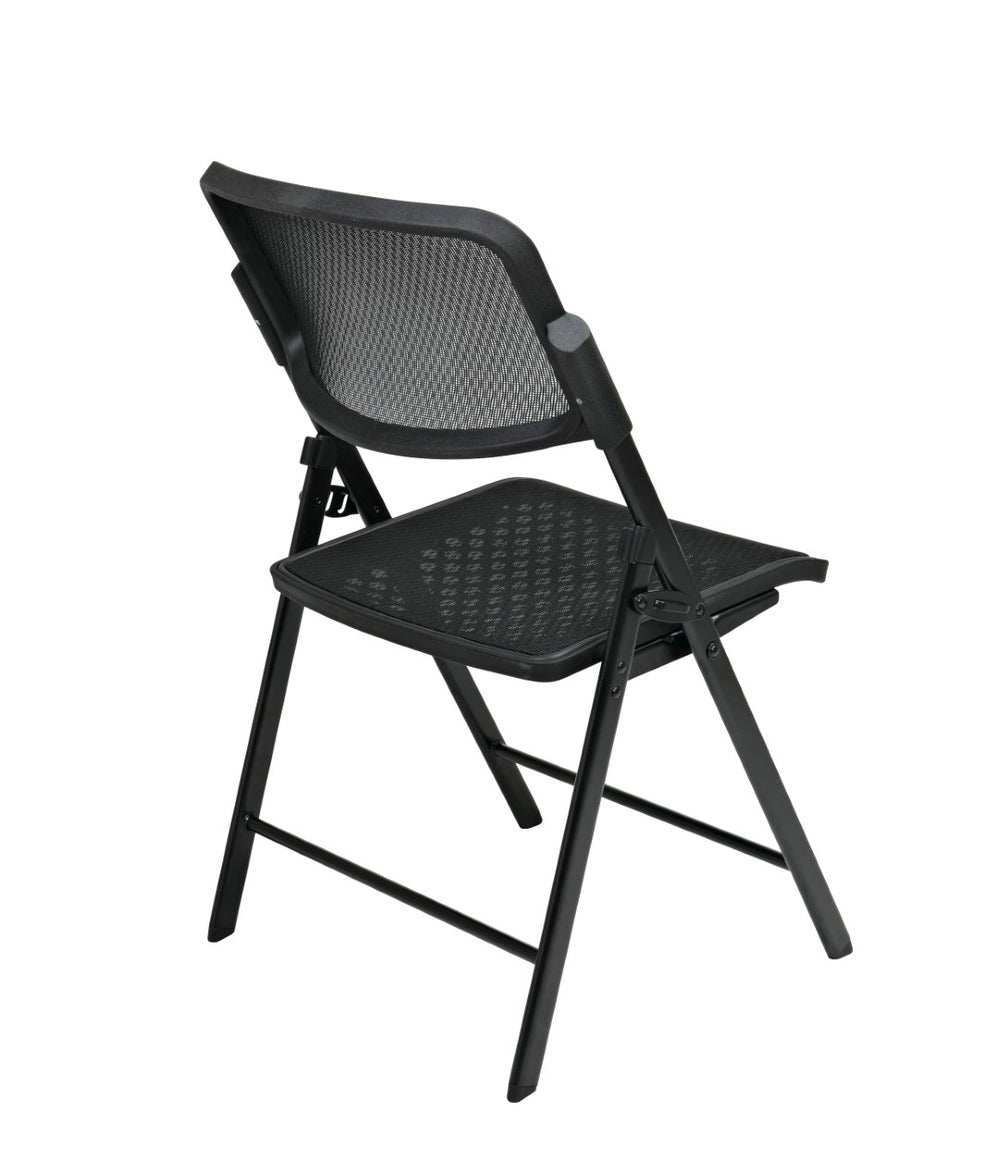 OSP Home Furnishings Deluxe Folding Chair with Breathable Mesh Back Stackable Seating for Meeting Rooms 81308