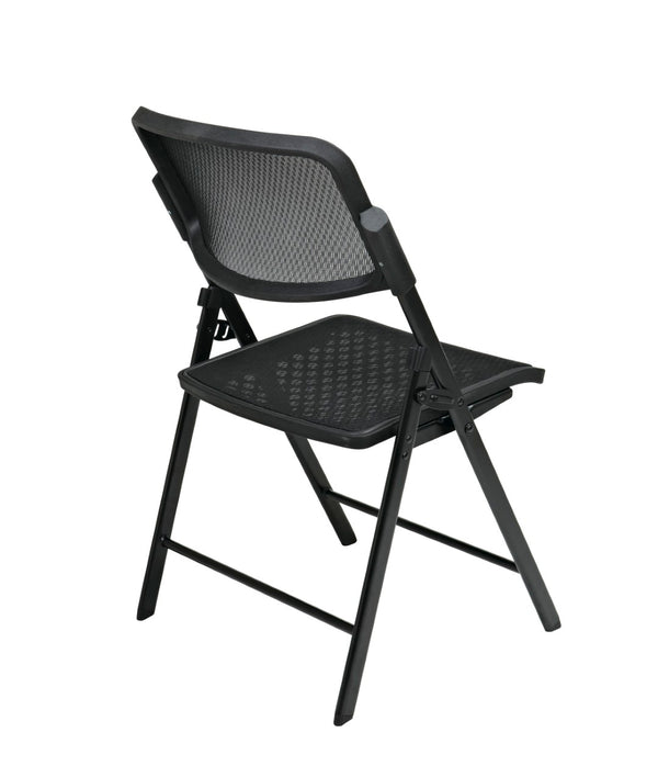 OSP Home Furnishings Deluxe Folding Chair with Breathable Mesh Back Stackable Seating for Meeting Rooms 81308