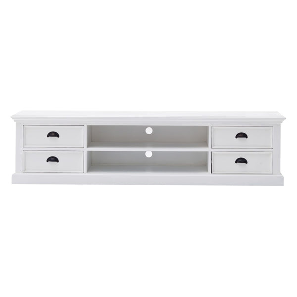 HomeRoots 71" White Solid Wood TV Stand - Versatile Modern Farmhouse Style with Ample Storage & Display Space 397708