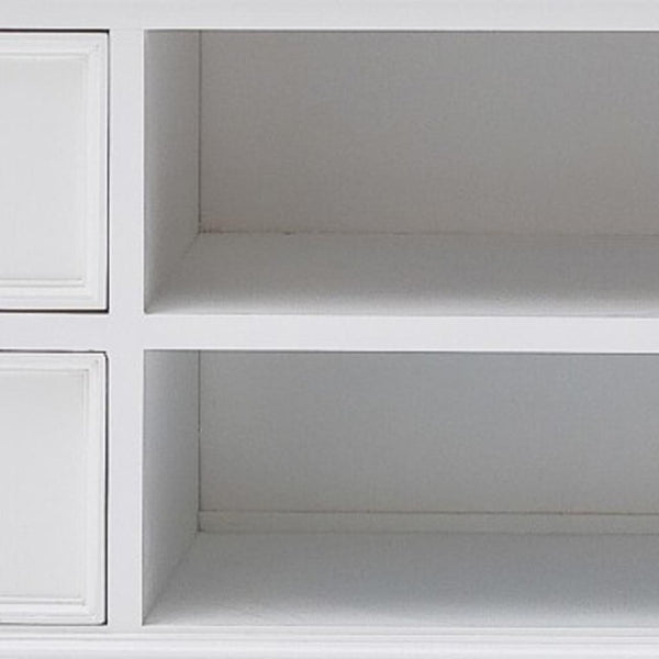 HomeRoots 71" White Solid Wood TV Stand - Versatile Modern Farmhouse Style with Ample Storage & Display Space 397708