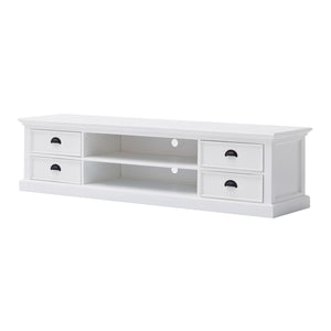 HomeRoots 71" White Solid Wood TV Stand - Versatile Modern Farmhouse Style with Ample Storage & Display Space 397708