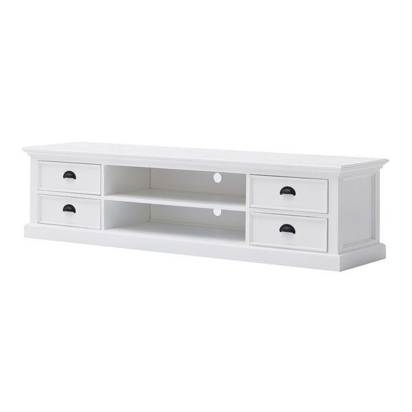 HomeRoots 71" White Solid Wood TV Stand - Versatile Modern Farmhouse Style with Ample Storage & Display Space 397708