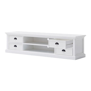 HomeRoots 71" White Solid Wood TV Stand - Versatile Modern Farmhouse Style with Ample Storage & Display Space 397708