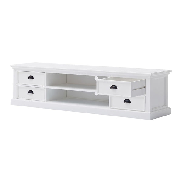 HomeRoots 71" White Solid Wood TV Stand - Versatile Modern Farmhouse Style with Ample Storage & Display Space 397708
