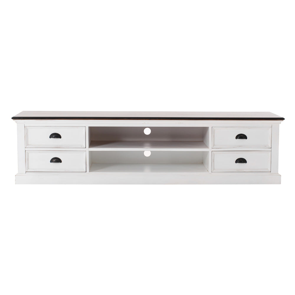Homeroots 71" Distressed White And Brown Wood Entertainment Unit With Four Drawers  Solid Wood 397709