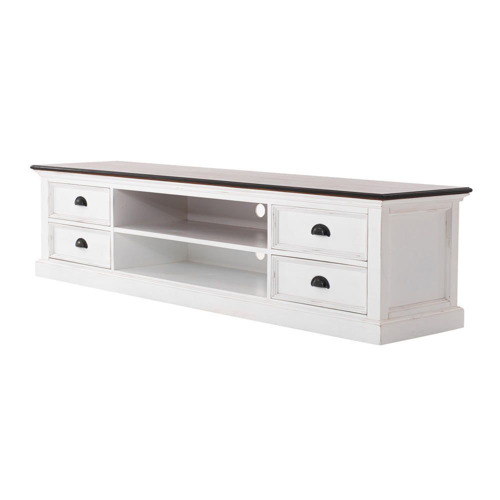 Homeroots 71" Distressed White And Brown Wood Entertainment Unit With Four Drawers  Solid Wood 397709