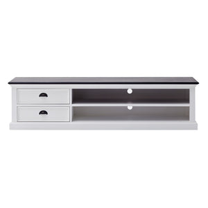 Homeroots 71" Classic White And Black Entertainment Unit With Two Drawers  Solid Wood 397710