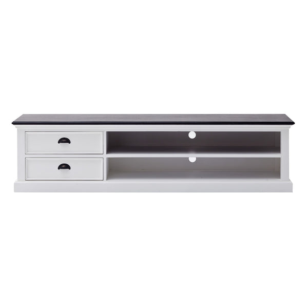 Homeroots 71" Classic White And Black Entertainment Unit With Two Drawers  Solid Wood 397710