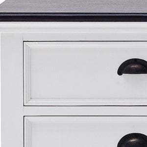 Homeroots 71" Classic White And Black Entertainment Unit With Two Drawers  Solid Wood 397710