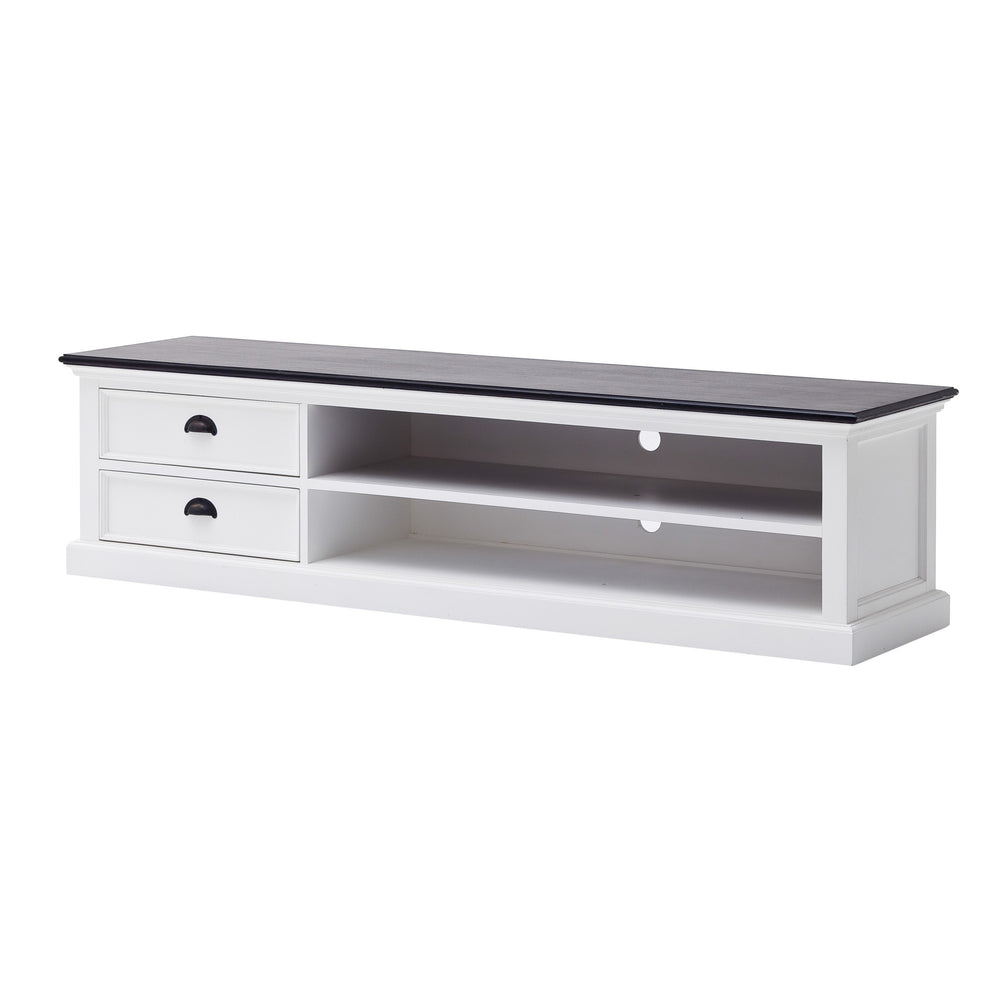 Homeroots 71" Classic White And Black Entertainment Unit With Two Drawers  Solid Wood 397710