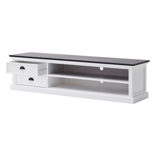 Homeroots 71" Classic White And Black Entertainment Unit With Two Drawers  Solid Wood 397710