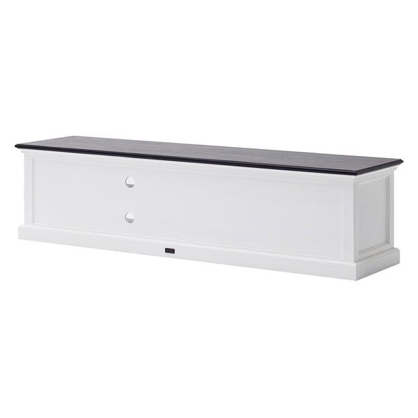 Homeroots 71" Classic White And Black Entertainment Unit With Two Drawers  Solid Wood 397710
