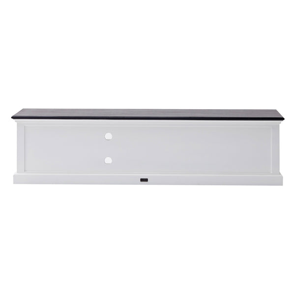 Homeroots 71" Classic White And Black Entertainment Unit With Two Drawers  Solid Wood 397710