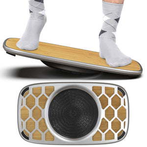 Homeroots Bamboo And Silver Active Standing Desk Balance Board   397717