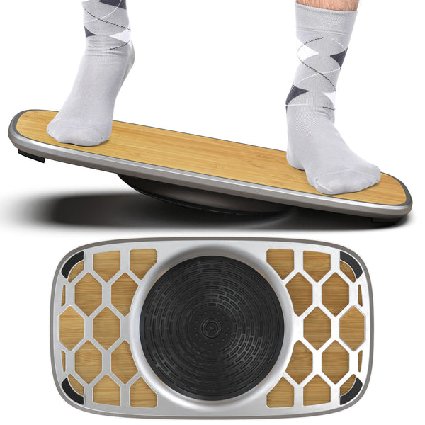 Homeroots Bamboo And Silver Active Standing Desk Balance Board   397717