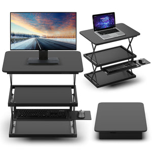 Homeroots Black Adjustable Tall Standing Desk Converter And Riser  Steel 397719