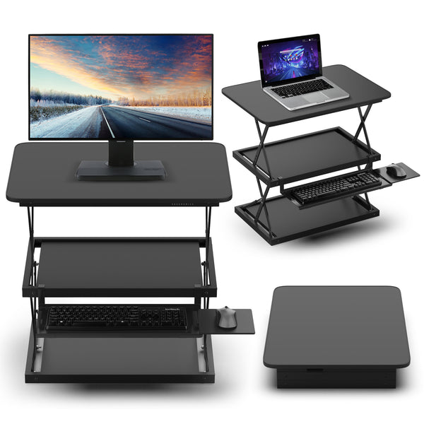 Homeroots Black Adjustable Tall Standing Desk Converter And Riser  Steel 397719