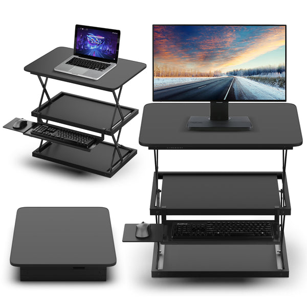 Homeroots Black Adjustable Tall Standing Desk Converter And Riser  Steel 397719
