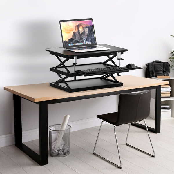 Homeroots Black Adjustable Tall Standing Desk Converter And Riser  Steel 397719