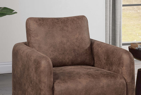 English Elm Gorgeous swivel accent chair in leather-like fabric with 360° movement, plush pillow and sleek base Walnut 33 L x 32 W x 22 H B011P369863
