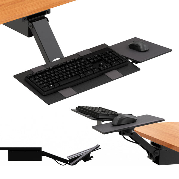 Homeroots Black Ergonomic Under Desk Pull Out Keyboard Sit Or Stand Tray  Steel 397721