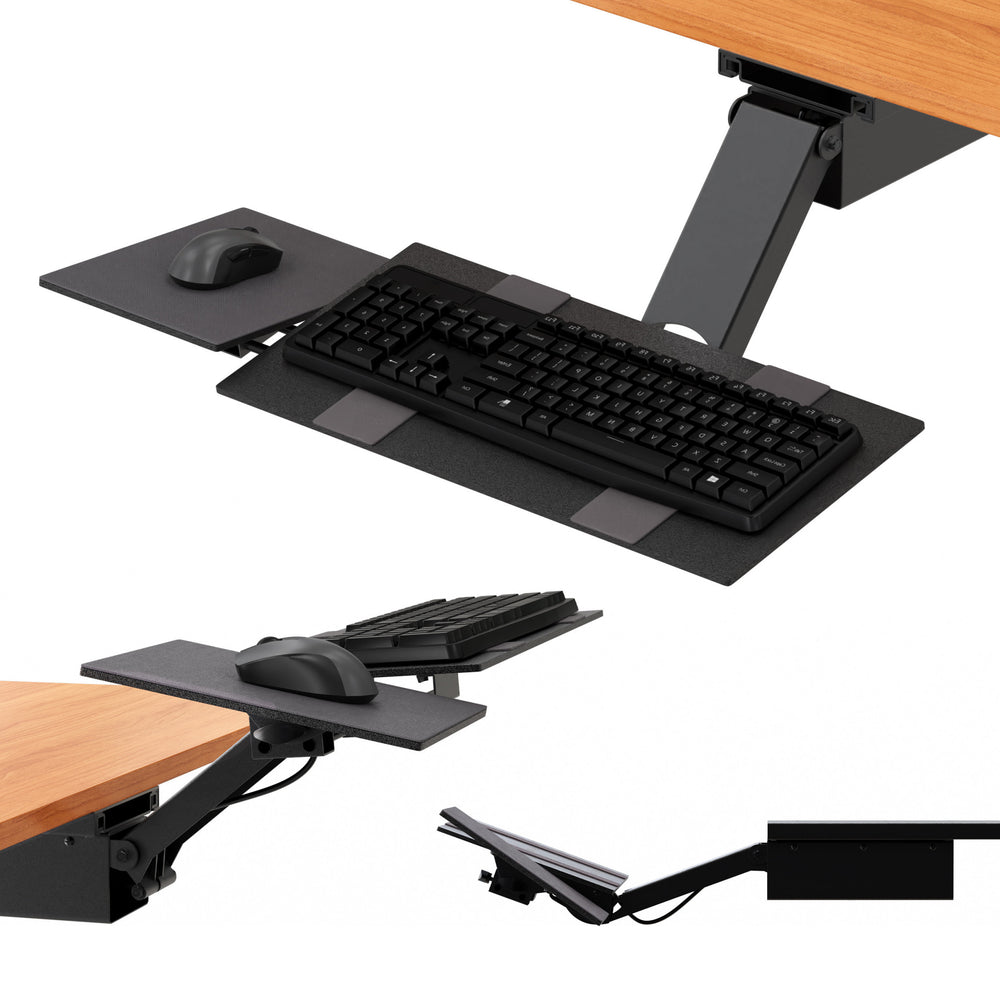 Homeroots Black Ergonomic Under Desk Pull Out Keyboard Sit Or Stand Tray  Steel 397721