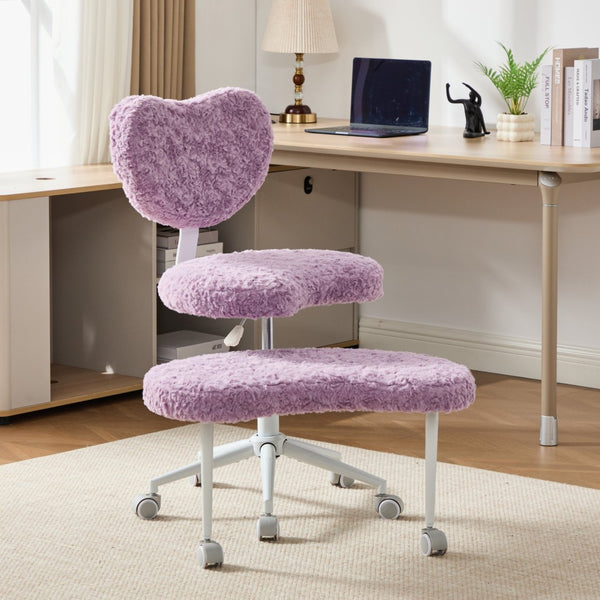 English Elm Artificial Rabbit Hair Cross Legged Desk Chair with Lumbar Support and Swivel Footrest Violet W1143P403572