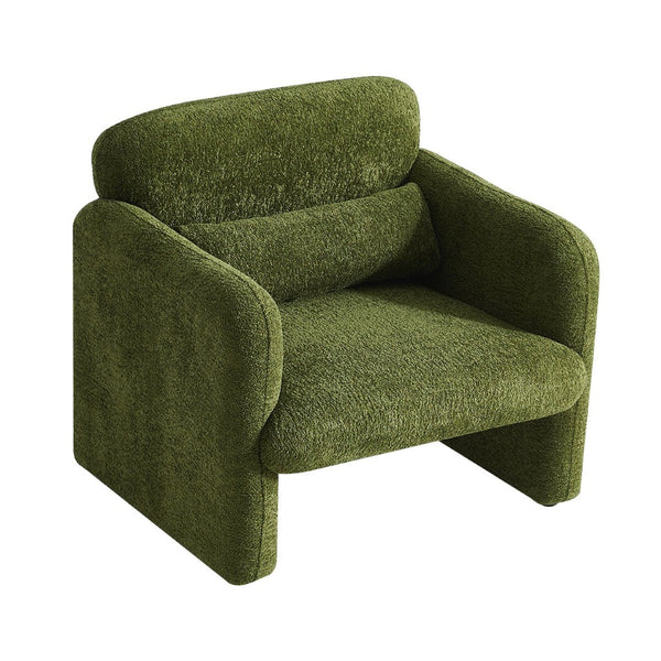 English Elm Best-selling Boucle Cloud Chair Curved Plush Upholstered Armchair with Lumbar Pillow Included Green W1765P334056