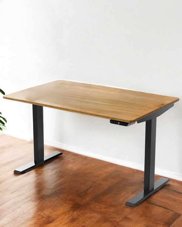 Homeroots 30" Adjustable Brown And Black Stainless Steel Computer Desk   397740