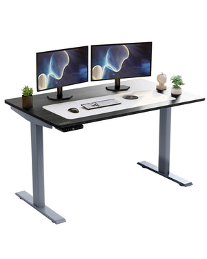 Homeroots Gray And Black 45" Bamboo Dual Motor Electric Office Adjustable Computer Desk   397749