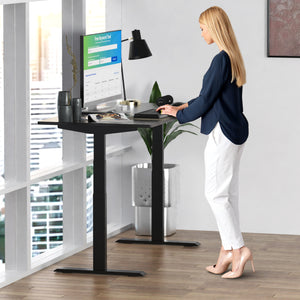 Homeroots Black On Black 52" Bamboo Dual Motor Electric Office Adjustable Computer Desk   397750