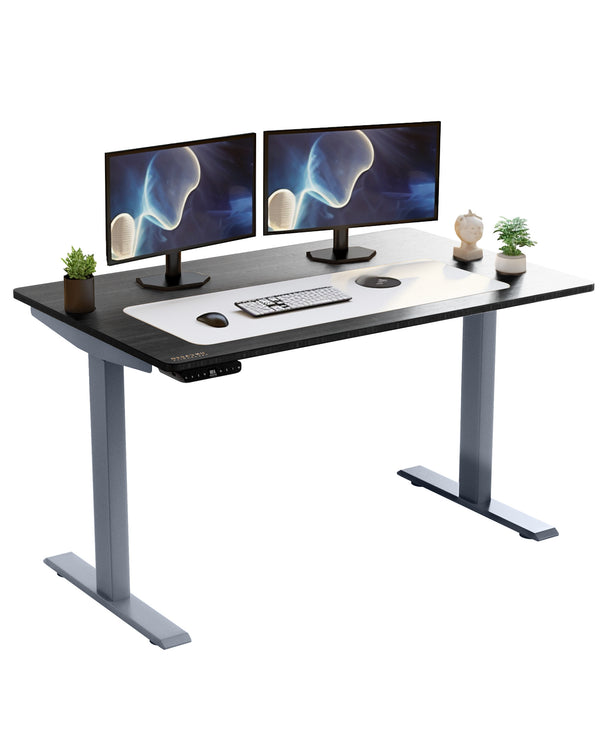 Homeroots Gray And Black 52" Bamboo Dual Motor Electric Office Adjustable Computer Desk   397751