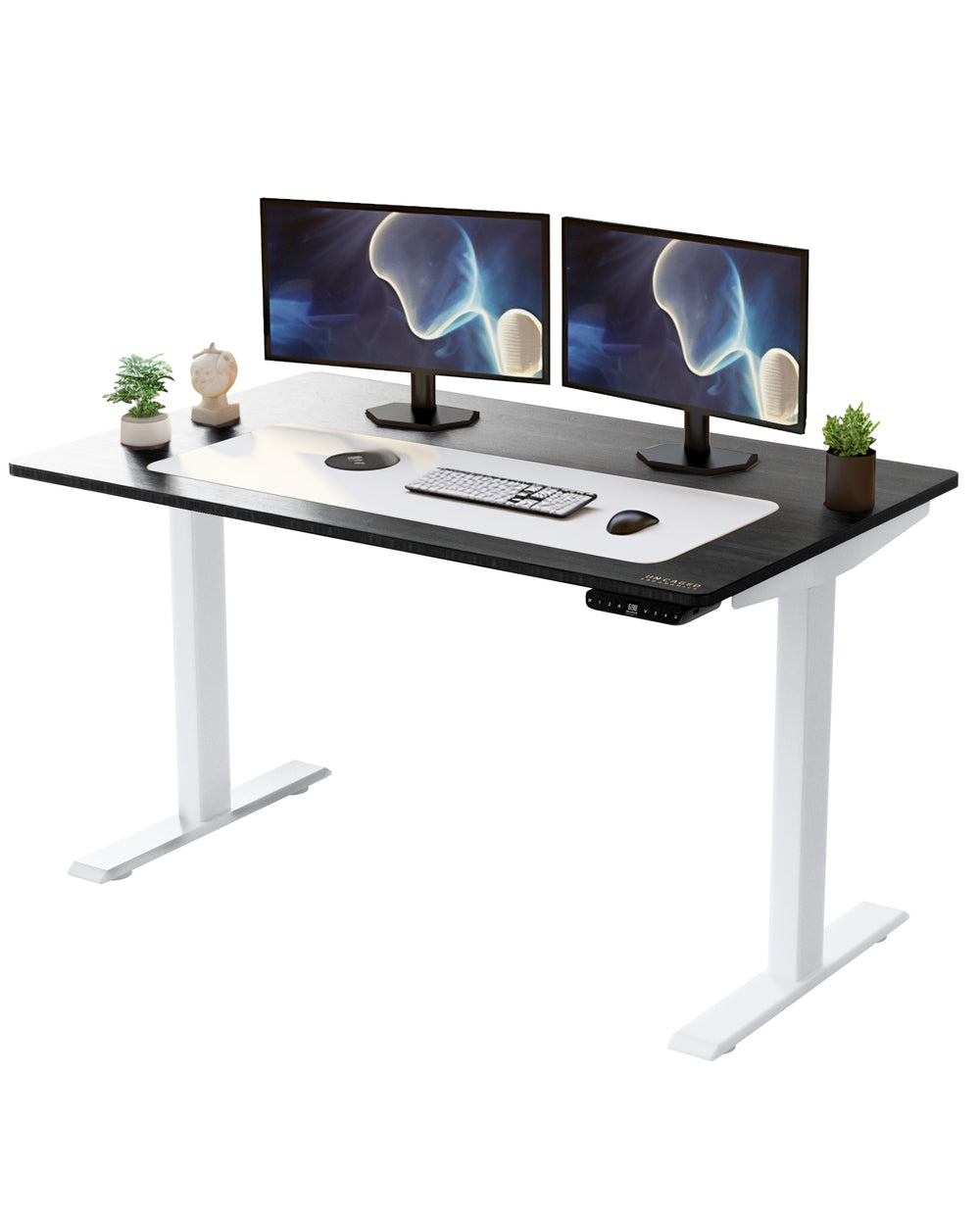 Homeroots White And Black 52" Bamboo Dual Motor Electric Office Adjustable Computer Desk   397752