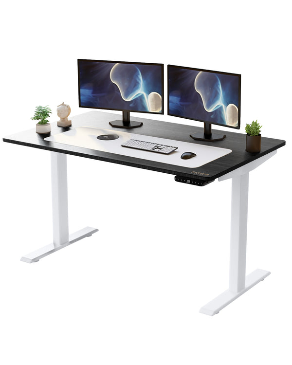 Homeroots White And Black 52" Bamboo Dual Motor Electric Office Adjustable Computer Desk   397752
