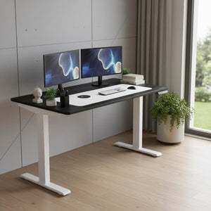 HomeRoots White Bamboo 52" Dual Motor Electric Adjustable Standing Desk - Enhance Comfort & Productivity Today! 397752