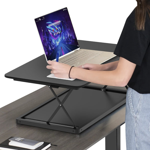 Homeroots 20" Adjustable Black Stainless Steel Standing Desk Converter   397753