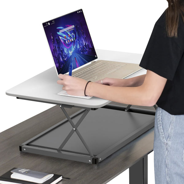Homeroots 20" Adjustable White And Silver Stainless Steel Standing Desk Converter   397754