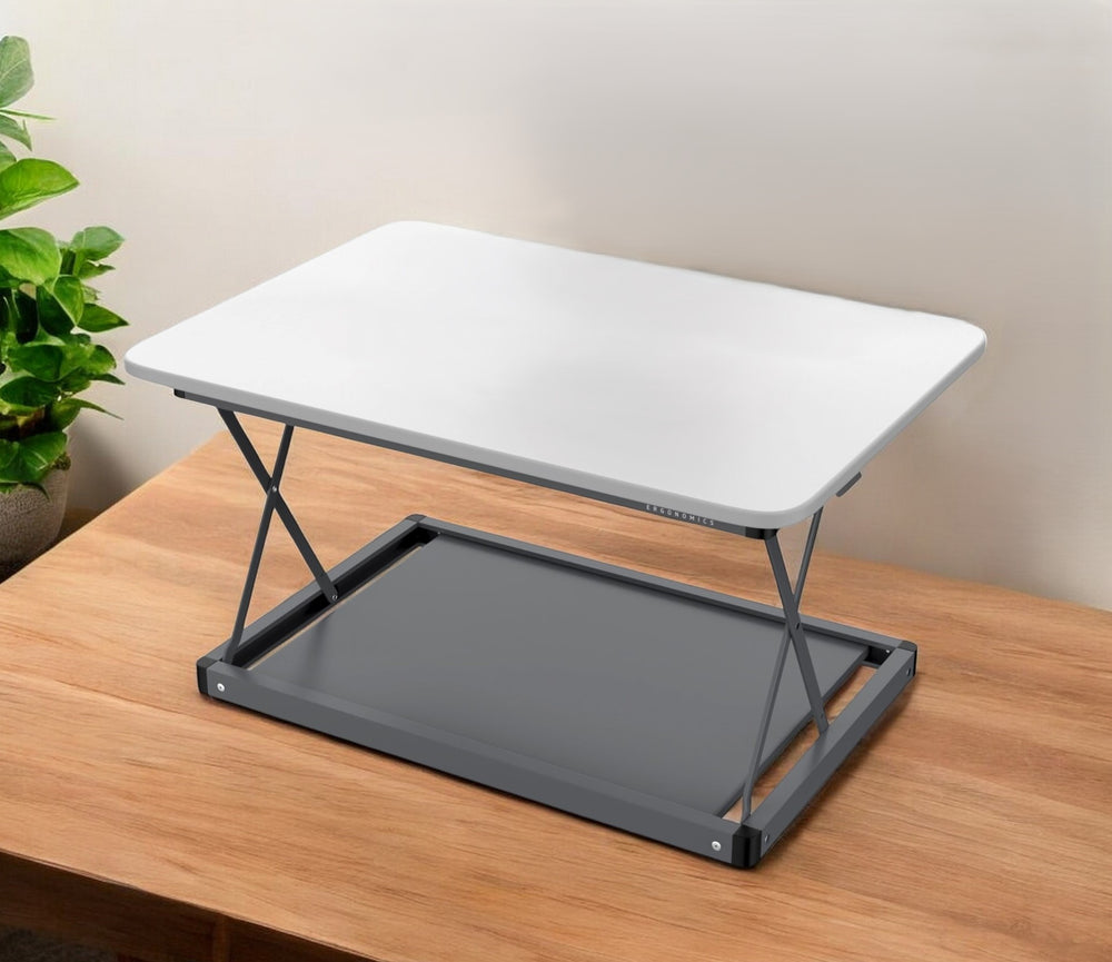 Homeroots 20" Adjustable White And Silver Stainless Steel Standing Desk Converter   397754