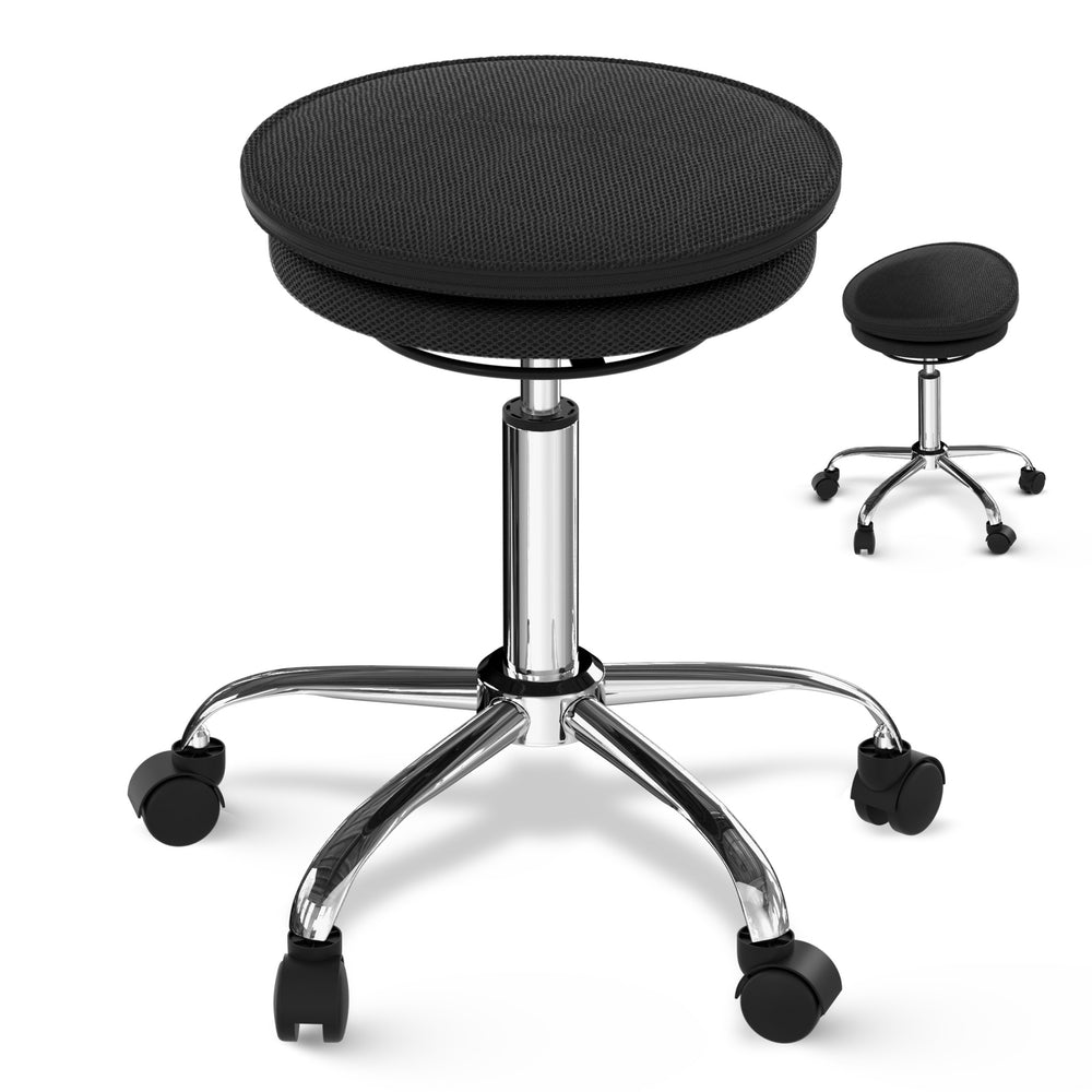 Homeroots Black And Chrome Active Sitting Rolling Balance Desk Chair   397755