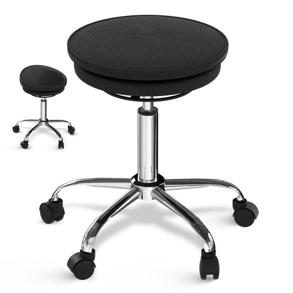 Homeroots Black And Chrome Active Sitting Rolling Balance Desk Chair   397755