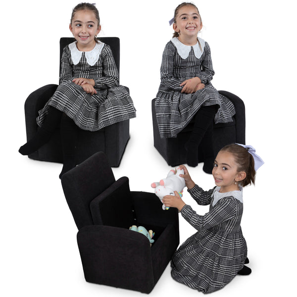 Homeroots Kids Black Comfy Upholstered Recliner Chair With Storage   397760