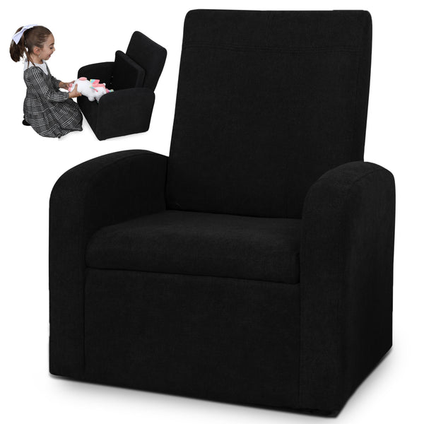 Homeroots Kids Black Comfy Upholstered Recliner Chair With Storage   397760