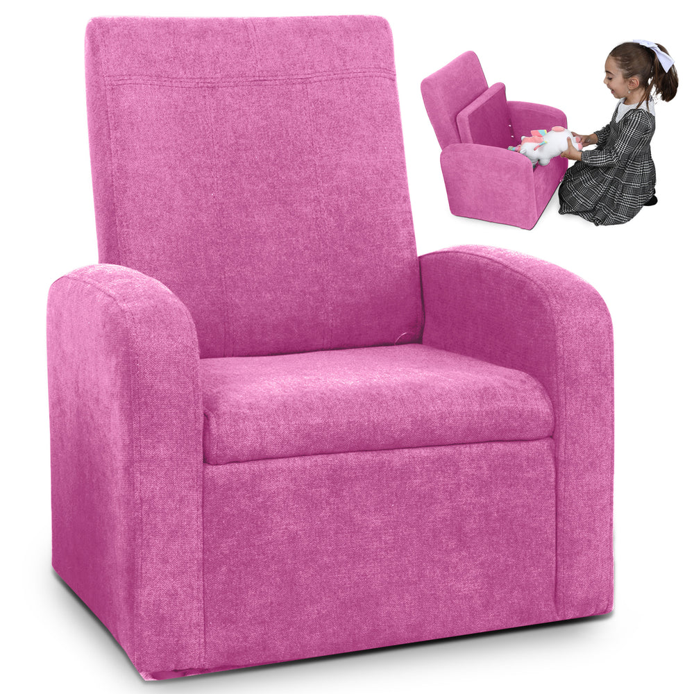 Homeroots Kids Pink Comfy Upholstered Recliner Chair With Storage   397761