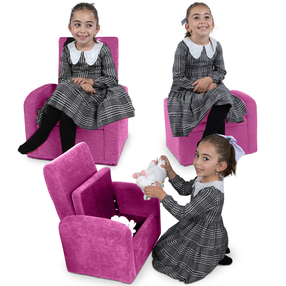 Homeroots Kids Pink Comfy Upholstered Recliner Chair With Storage   397761