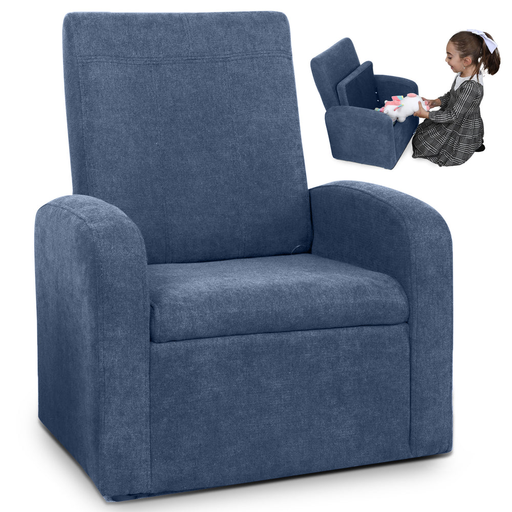 Homeroots Kids Blue Comfy Upholstered Recliner Chair With Storage   397762