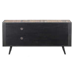 Homeroots Rustic Black Natural And Rattan Media Cabinet With Three Doors  Solid And Manufactured Wood 397768