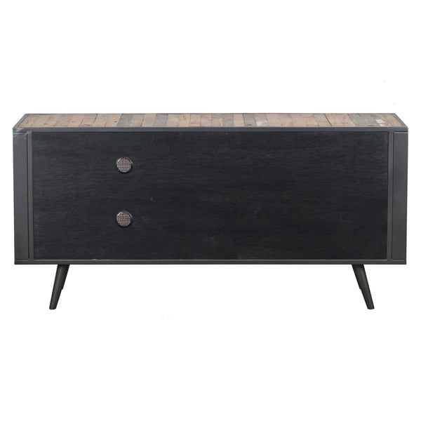 Homeroots Rustic Black Natural And Rattan Media Cabinet With Three Doors  Solid And Manufactured Wood 397768