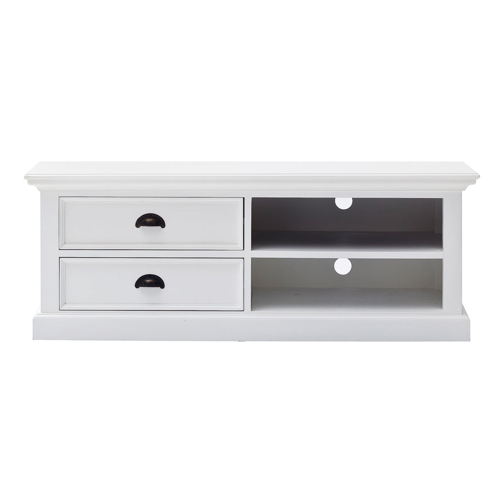 Homeroots 47" White Solid Wood Drawers And Open Shelving Entertainment Center  Solid Wood 397771