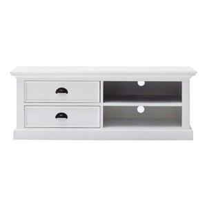 Homeroots 47" White Solid Wood Drawers And Open Shelving Entertainment Center  Solid Wood 397771